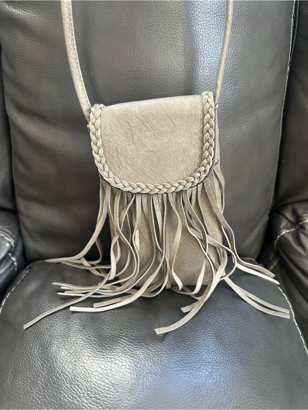 Fringe Crossbody Phone Pouch in Taupe